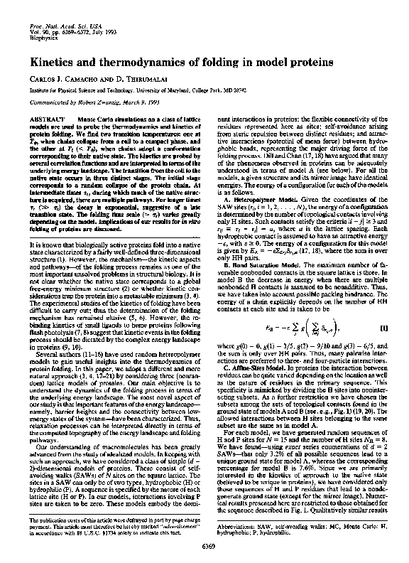 (PDF) Kinetics and thermodynamics of folding in model proteins