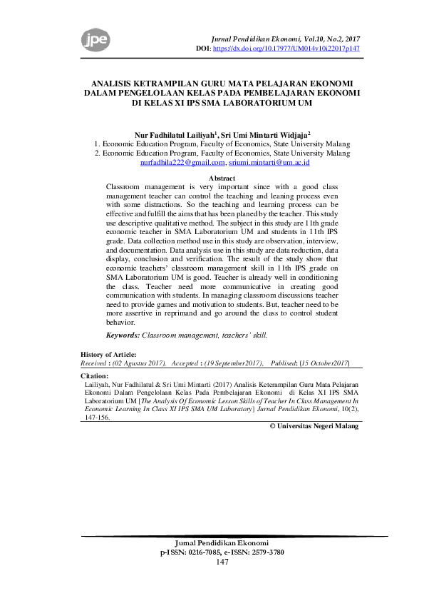 (PDF) Analisis Ketrampilan Guru Mata Pelajaran Ekonomi Dalam