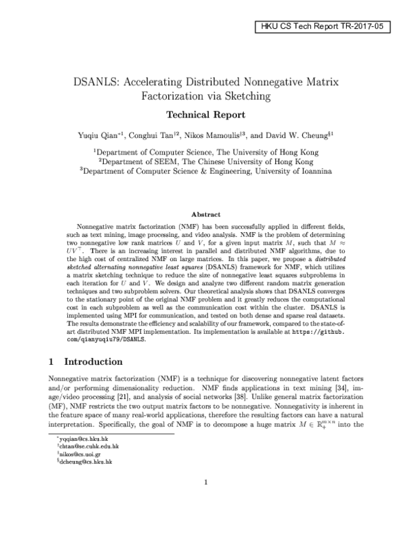 (PDF) DSANLS: Accelerating Distributed Nonnegative Matrix Factorization ...