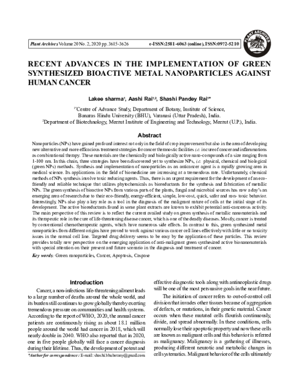 (PDF) Recent Advances in the Implementation of Green Synthesized ...