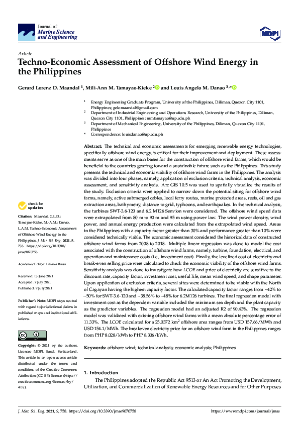(PDF) Techno-Economic Assessment of Offshore Wind Energy in the Philippines