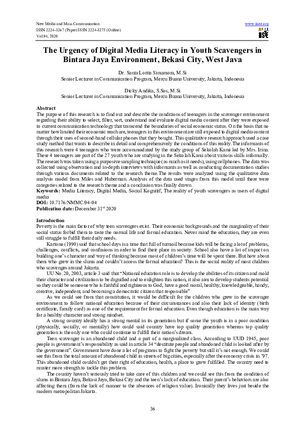 PDF) The Urgency of Digital Media Literacy in Youth Scavengers in ...