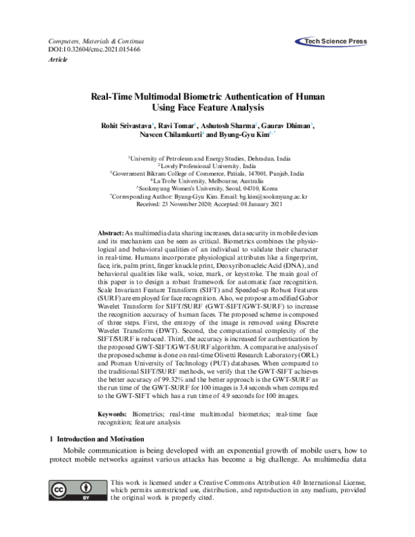 (PDF) Real-Time Multimodal Biometric Authentication of Human Using Face ...