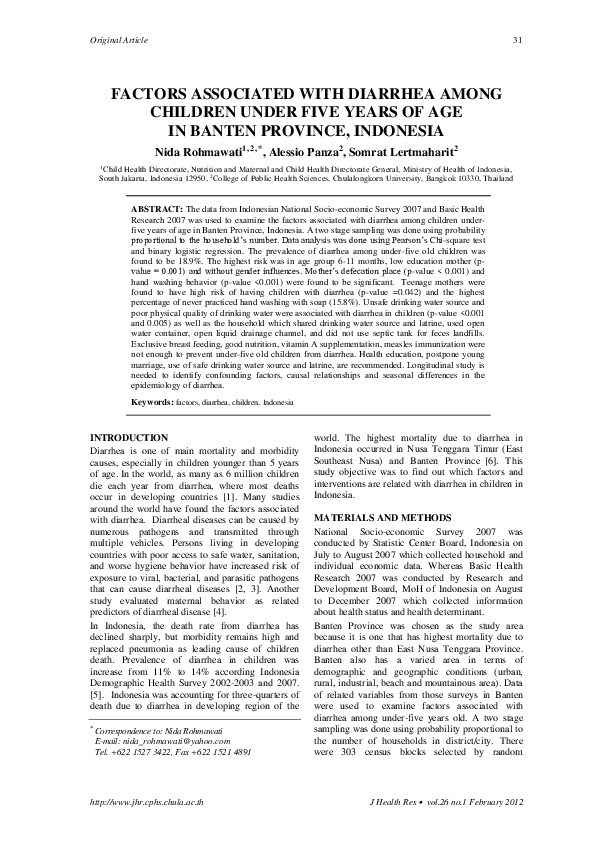 (PDF) Factors Associated with Diarrhea among Children Under Five Years ...