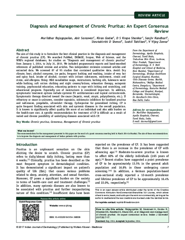 (PDF) Diagnosis and management of chronic pruritus: An expert consensus ...