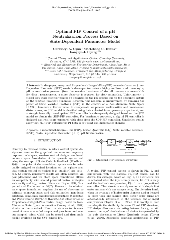 (PDF) Optimal PIP Control of a pH Neutralization Process Based on State ...