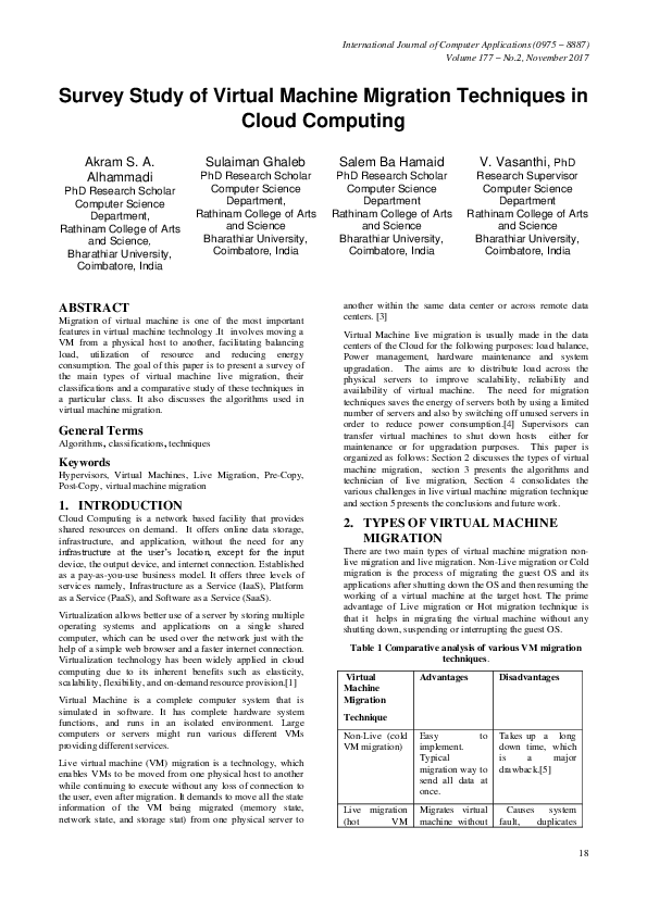 (PDF) Survey Study of Virtual Machine Migration Techniques in Cloud ...
