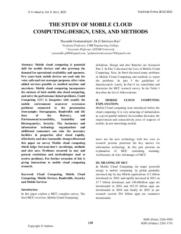 (PDF) The Study of Mobile Cloud Computing:Design, Uses, and Methods
