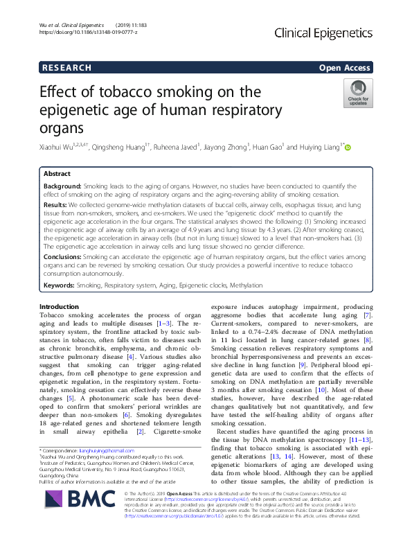 (PDF) Effect of tobacco smoking on the epigenetic age of human ...