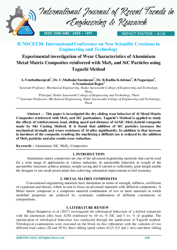 (PDF) Experimental investigation of Wear Characteristics of Aluminium ...