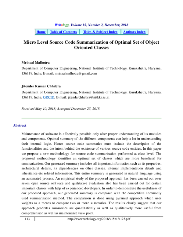 (PDF) Micro Level Source Code Summarization of Optimal Set of Object ...
