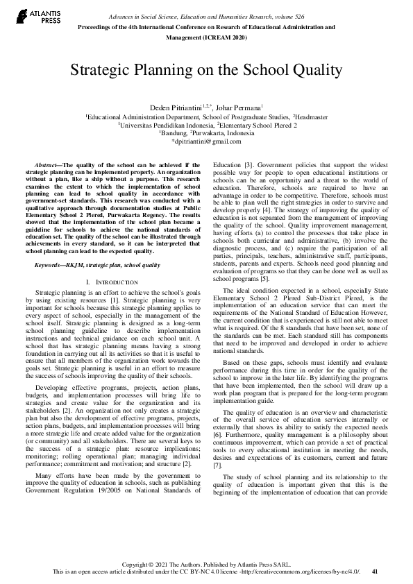 (PDF) Strategic Planning on the School Quality