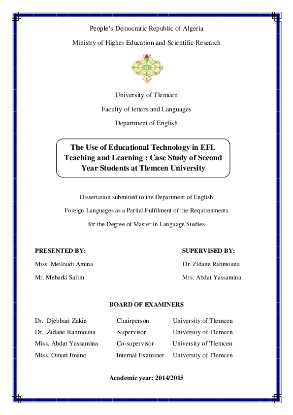 (PDF) The Use of Educational Technology in EFL Teaching and Learning ...