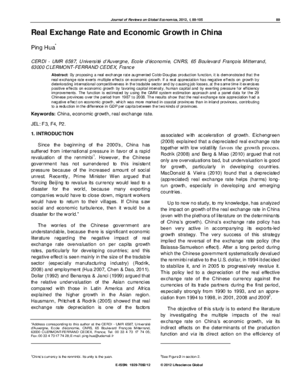 (PDF) Real Exchange Rate and Economic Growth in China