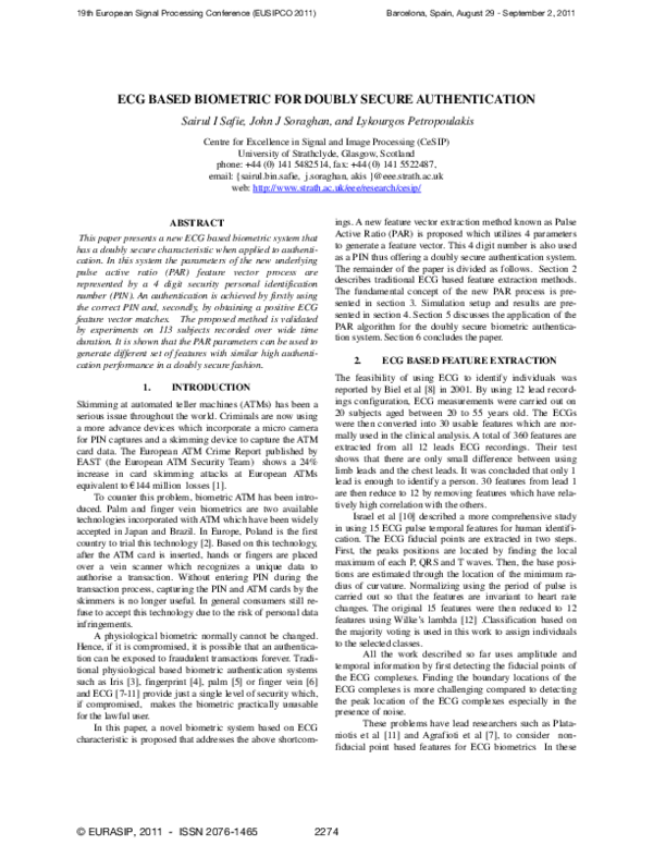 (PDF) ECG based biometric for doubly secure authentication