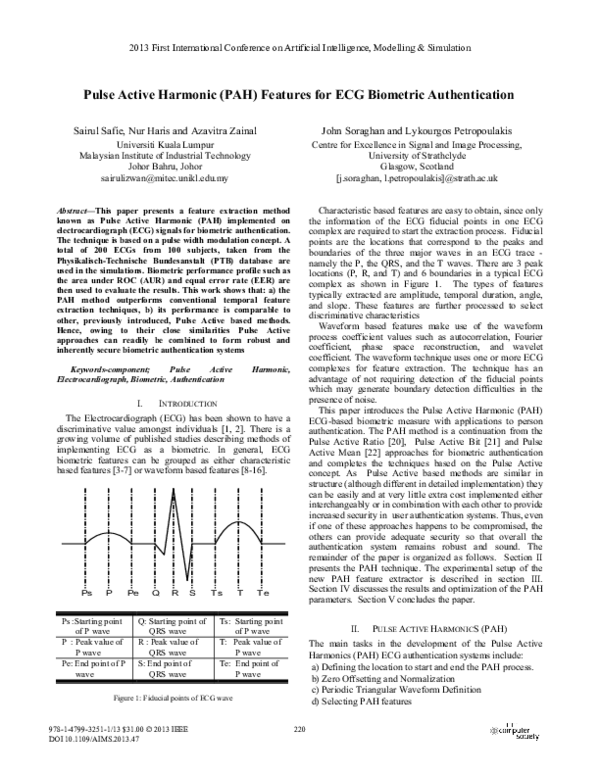 (PDF) Pulse Active Harmonic (PAH) Features for ECG Biometric Authentication