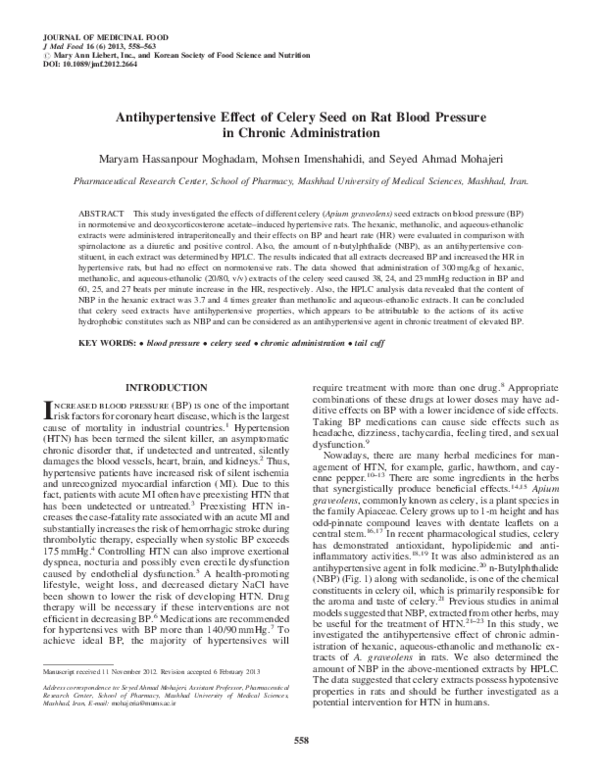 (PDF) Antihypertensive Effect of Celery Seed on Rat Blood Pressure in