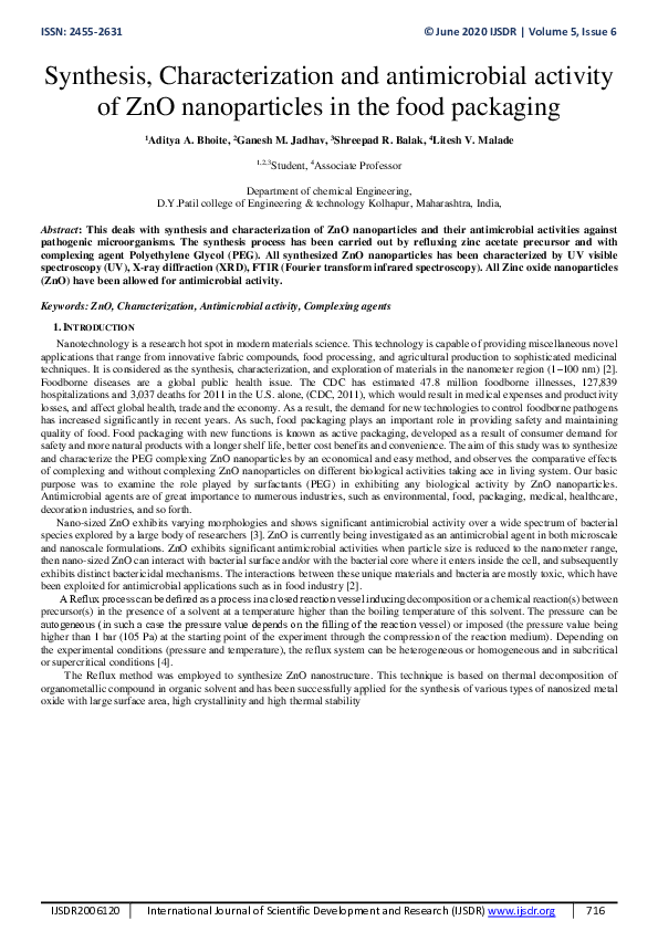(PDF) Synthesis, Characterization and antimicrobial activity of ZnO ...
