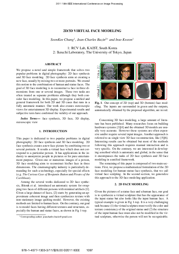 (PDF) 2D/3D Virtual Face Modeling