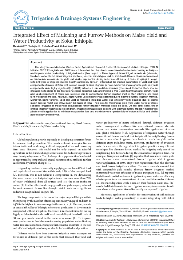 (PDF) Integrated Effect of Mulching and Furrow Methods on Maize Yield ...