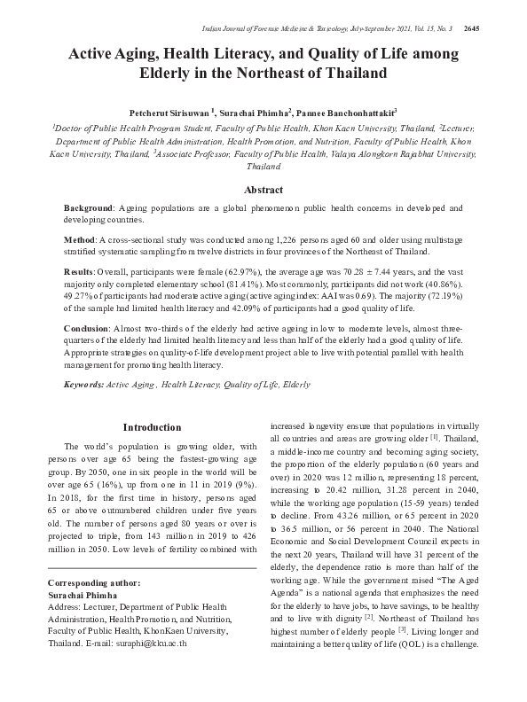 (PDF) Active Aging, Health Literacy, and Quality of Life among Elderly ...