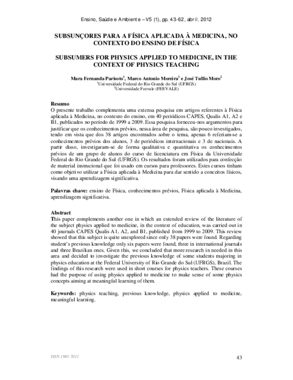 (PDF) Subsunçores Para a Física Aplicada À Medicina, No Contexto Do ...