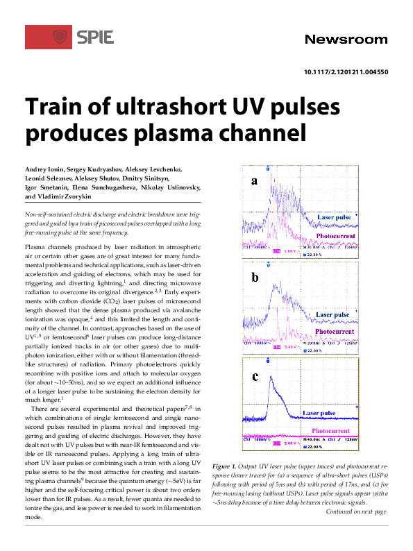 (PDF) Train of ultrashort UV pulses produces plasma channel