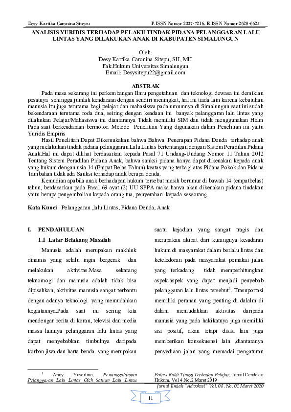 (PDF) Analisis Yuridis Terhadap Pelaku Tindak Pidana Pelanggaran Lalu ...