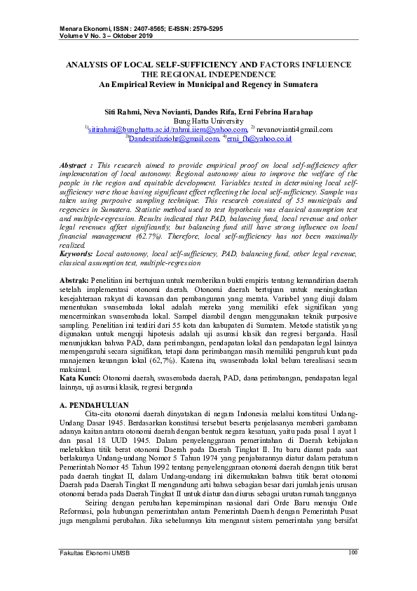 (PDF) ANALYSIS OF LOCAL SELF-SUFFICIENCY AND FACTORS INFLUENCE THE ...