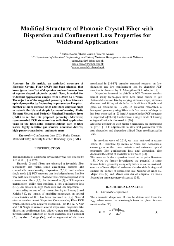 (PDF) Modified Structure of Photonic Crystal Fiber with Dispersion and ...
