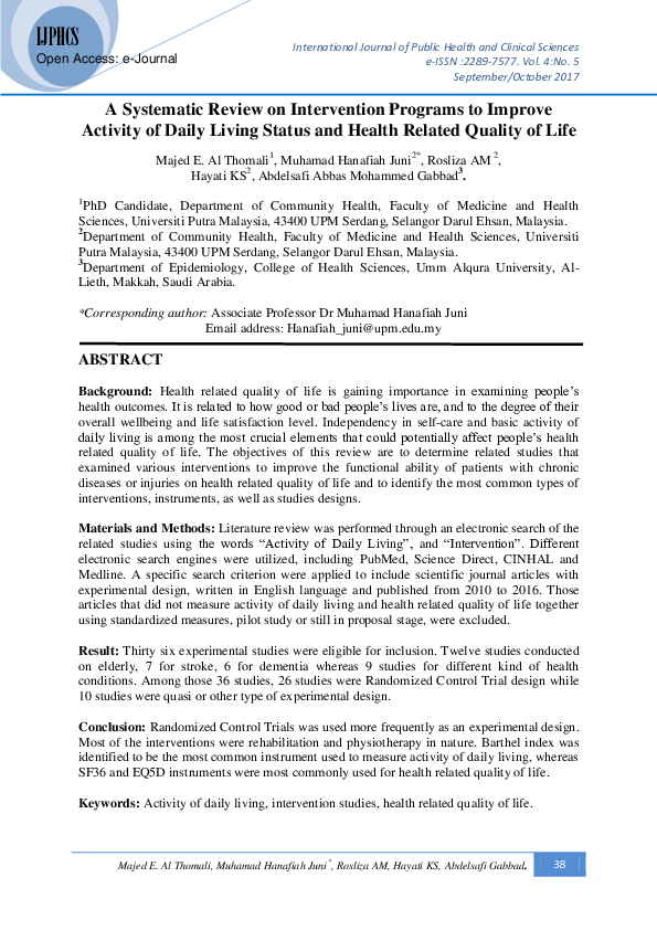 (PDF) A Systematic Review on Intervention Programs to Improve Activity ...