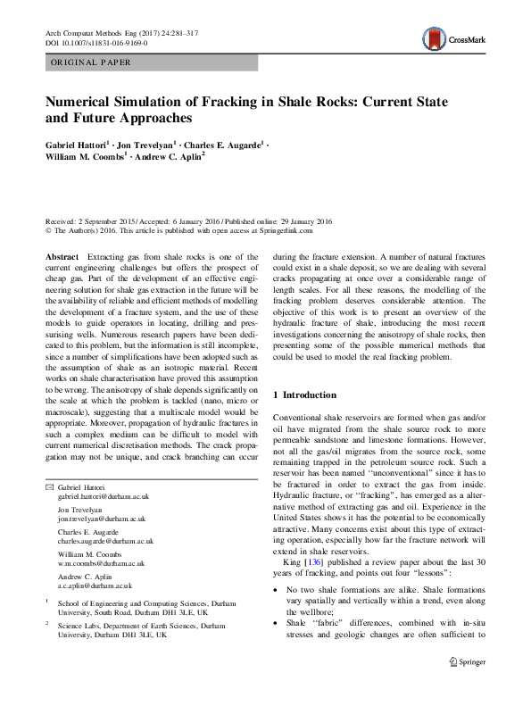 (PDF) Numerical Simulation of Fracking in Shale Rocks: Current State ...