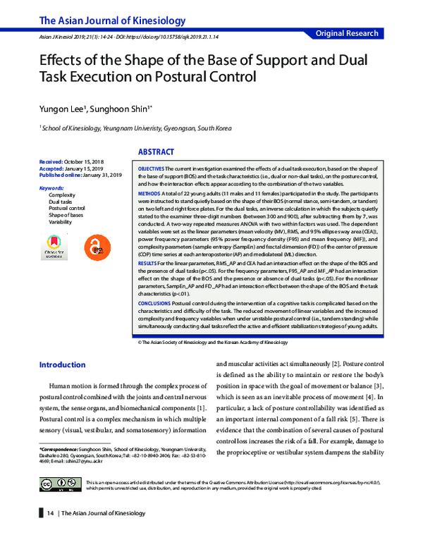 (PDF) Effects of the Shape of the Base of Support and Dual Task ...
