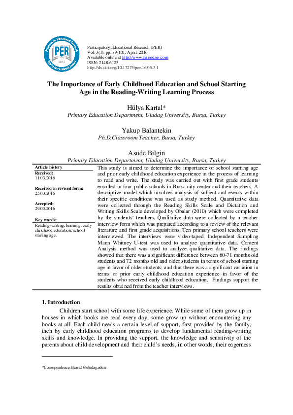 (PDF) The Importance of Early Childhood Education and School Starting ...