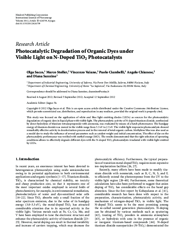 (PDF) Photocatalytic degradation of organic dyes under UV–Visible light ...