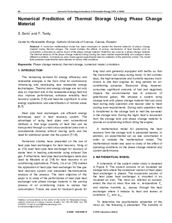 (PDF) Numerical Prediction of Thermal Storage Using Phase Change Material