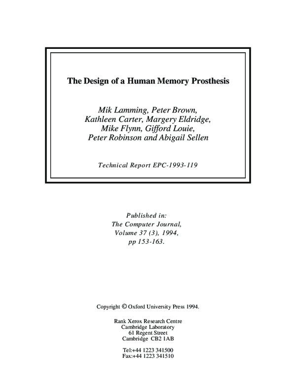 (PDF) The Design of a Human Memory Prosthesis