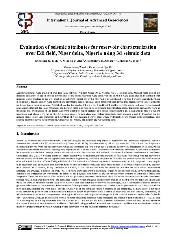 (PDF) Evaluation of seismic attributes for reservoir characterization ...