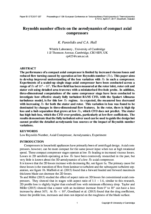 (PDF) Reynolds number effects on the aerodynamics of compact axial ...