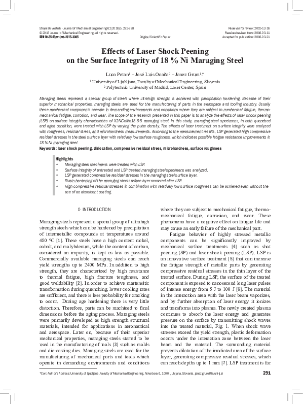 (PDF) Effects of Laser Shock Peening on the Surface Integrity of 18 % ...