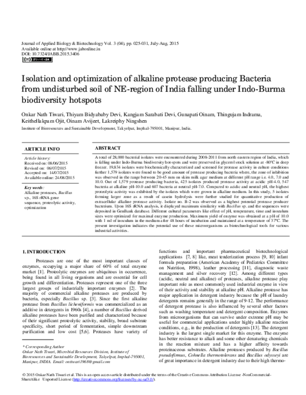 (PDF) Isolation and optimization of alkaline protease producing ...