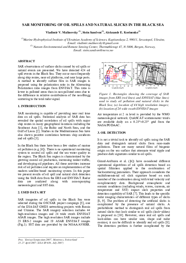 (PDF) Sar Monitoring of Oil Spills and Natural Slicks in the Black Sea