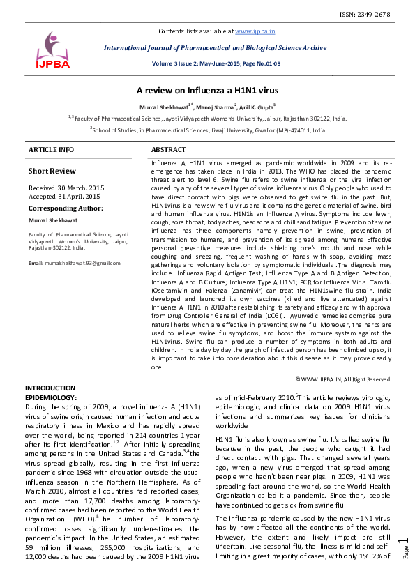 (PDF) A review on Influenza a H1N1 virus