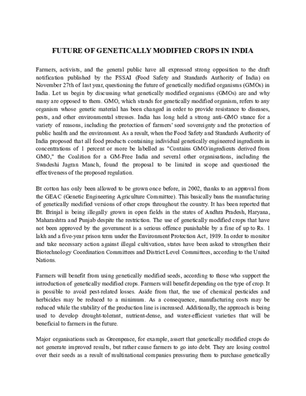 (PDF) Future of Genetically Modified Crops in India