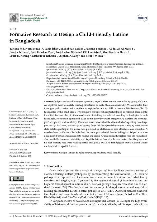 (PDF) Formative Research to Design a Child-Friendly Latrine in Bangladesh
