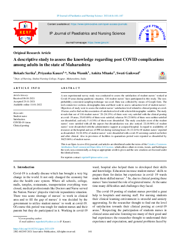 (PDF) A descriptive study to assess the knowledge regarding post COVID ...