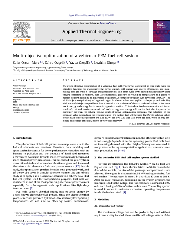 (PDF) Multi-objective optimization of a vehicular PEM fuel cell system