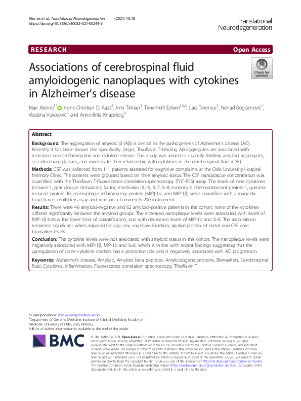 (PDF) Associations of cerebrospinal fluid amyloidogenic nanoplaques ...