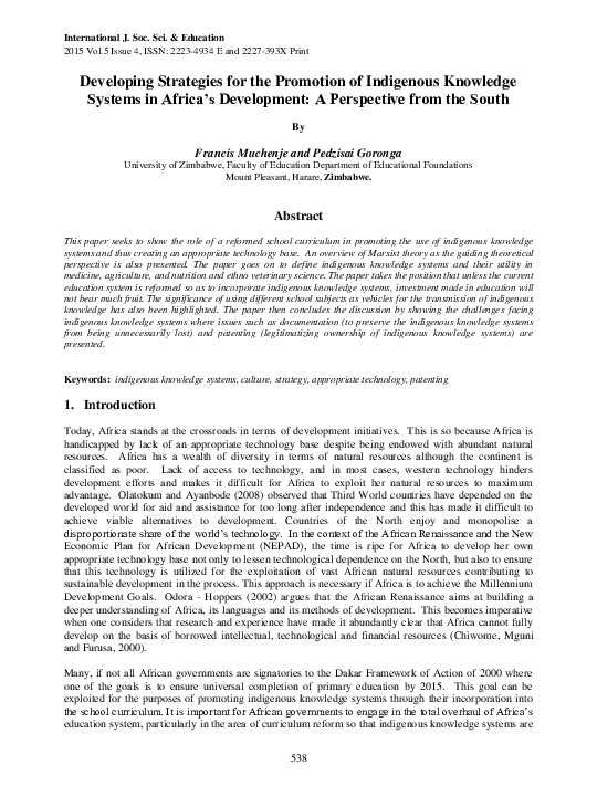 (PDF) Developing Strategies for the Promotion of Indigenous Knowledge ...