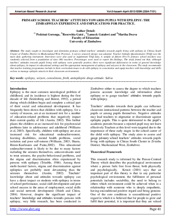 (PDF) Primary School Teachers' Attitudes Towards Pupils with Epilepsy ...